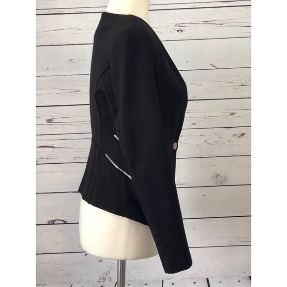 Love Tree Blazer size Small Black Suit Jacket Womens Zippers Rayon Motorcycle - Picture 6 of 8